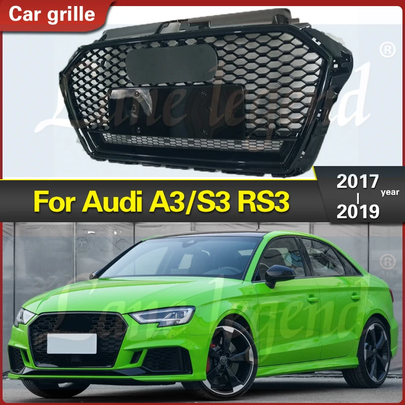 Racing Grills Front Grille For Audi A3/S3 2017 2018 2019 Refit For RS3 Style Honeycomb Style Upper Bumper Hood Mesh Grid