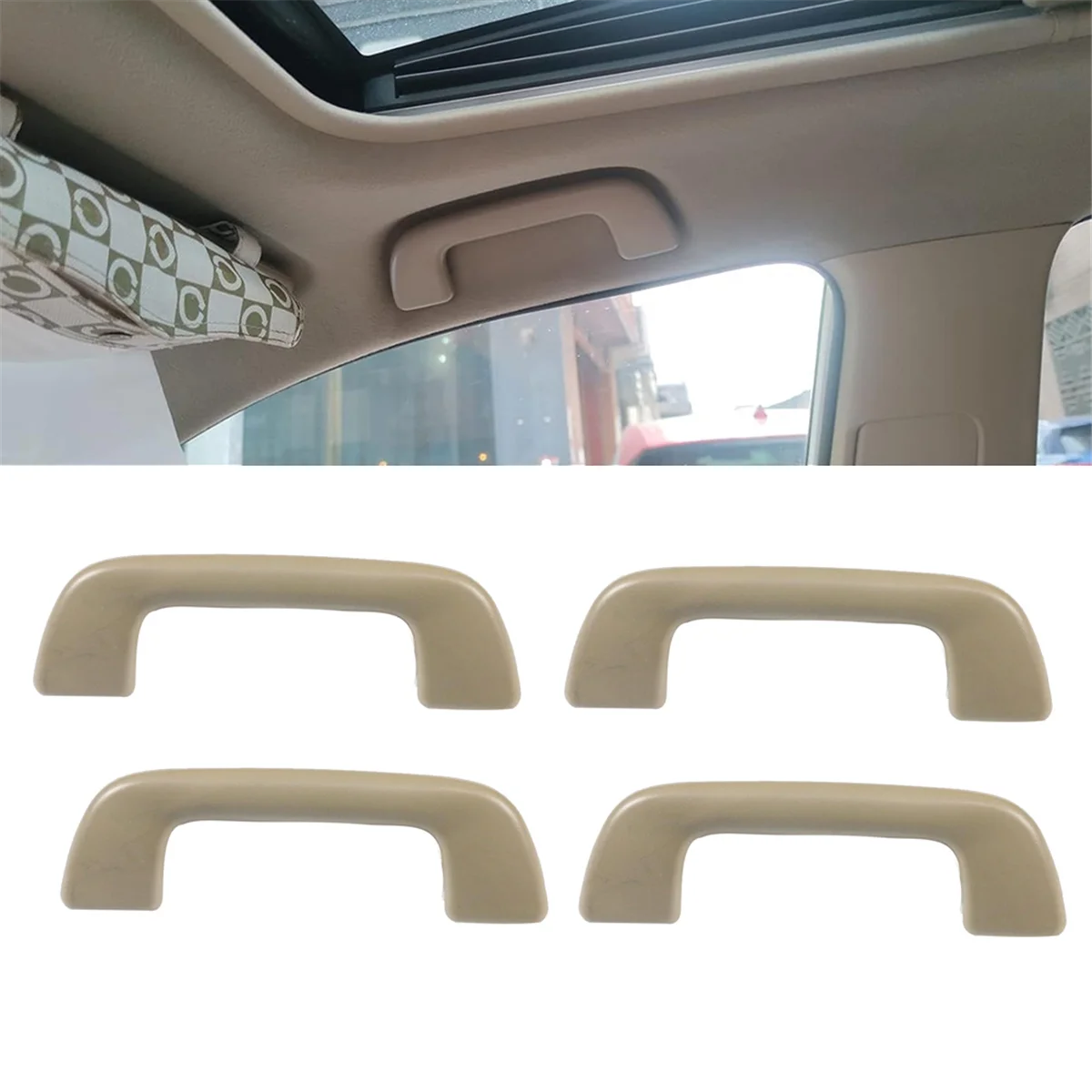 4Pcs Car Inner Roof Armrest Ceiling Pull Handle Door Safety Handle 74610-52020 for Toyota Corolla Yaris Prius Beige