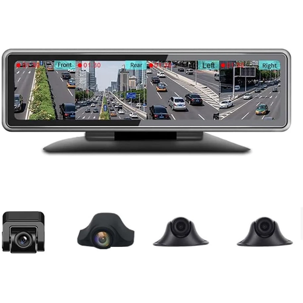 360 درجة لوحة القيادة البانورامية جهاز تسجيل فيديو رقمي للسيارات داش كام 4CH كاميرات مسجل 12 "شاشة تعمل باللمس أندرويد مرآة الرؤية الخلفية 4G GPS ADAS WIFI #3