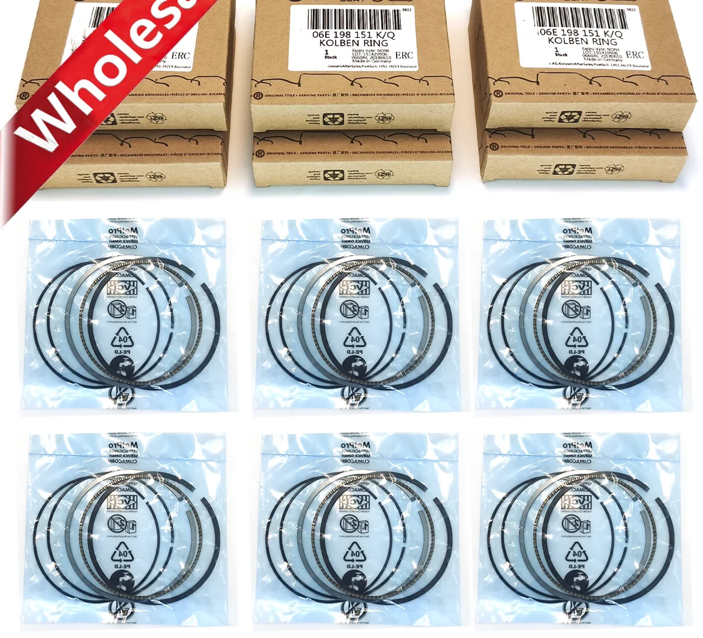 مجموعة من 6 قطعة 06E198151Q 06E198151J 06E198151K OEM المكبس الدائري مجموعة Φ84.51mm STD لشركة فولكس فاجن أودي S4 S5 A6 A7 3.0TFSI CAK CGW CJT