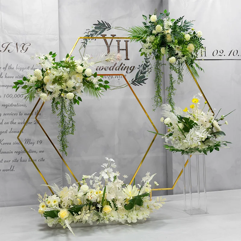 2PCS Shiny Hexagon Wedding arch decor backdrop stand flower arch geometric home party backdrop arch decoration