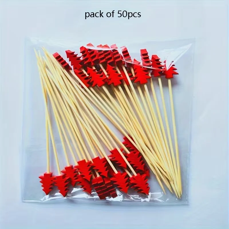 50 pieces in a pack, random shapes, snowflake Christmas tree-shaped fruit skewers, disposable bamboo skewers