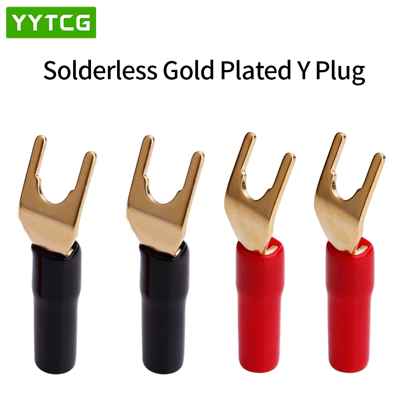 YYTCG 8PCS Gold-plated Copper Banana Plugs U/Y Type High quality Banana Connector Speaker Wire Connector With Plastic Handle Ca