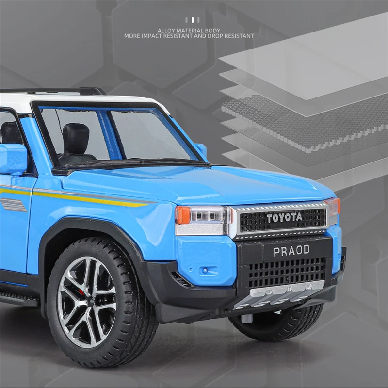 1/24 Toyota 2024 PRADO Land Cruiser Lc250 Alloy Car Model Diecast Metal Off-road Vehicle Car Model Sound and Light Kids Toy Gift