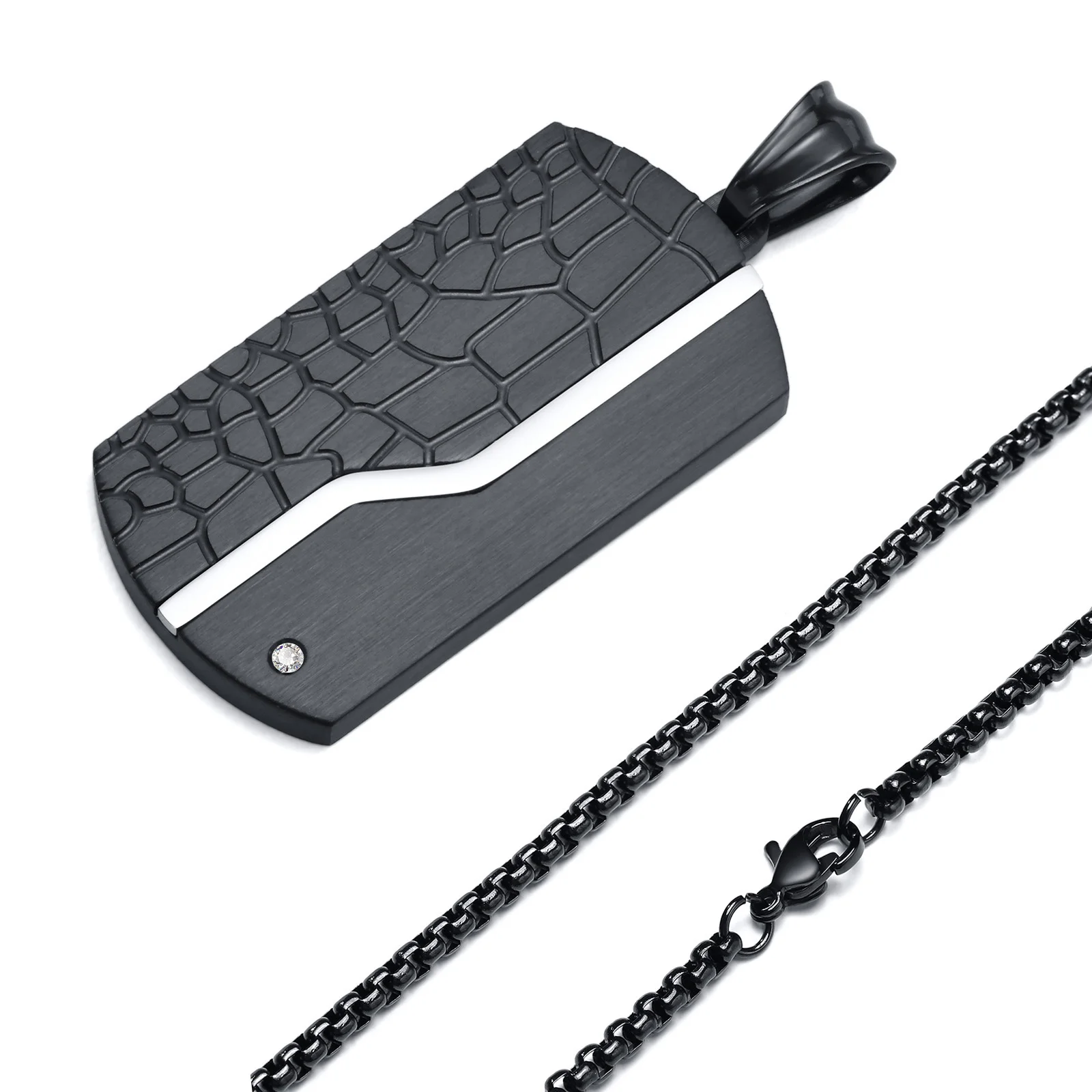 Halskette Für Männer Edelstahl Zirkon Inlay Geometrische Anhänger Schwarz Halskette Metall Kein Verblassen Anti Rost Mode Design Schmuck – Detail 7