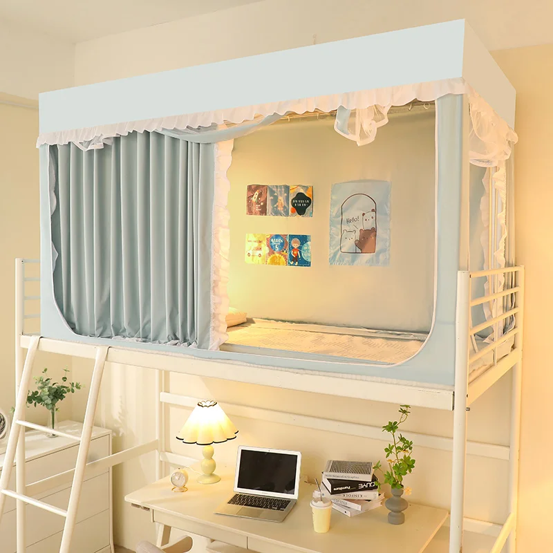 

Легкоустанавливаемая интегрированная москитная сетка-шторка для кровати со стойкой, полное покрытие, для односпальной кровати в общежитии, для нижней койки двухъярусной кровати, полиэстер