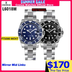 Cronos Sub Diver Men Watch Stainless Steel PT5000 Bracelet Ceramic Bezel 200 meters Water Resistant L6018