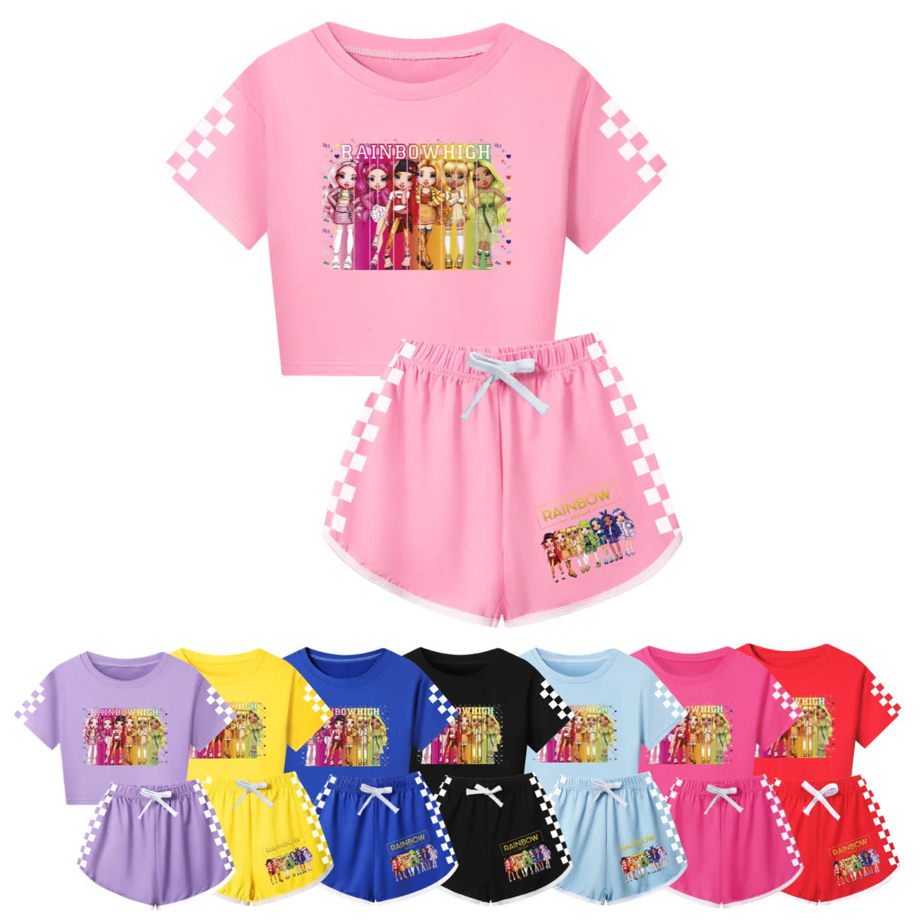 

Fantasy Friends Rainbow High Clothes Kids Summer Clothing Girls Short Sleeve T-shirts Shorts Tracksuit Set for Running Gym Dance