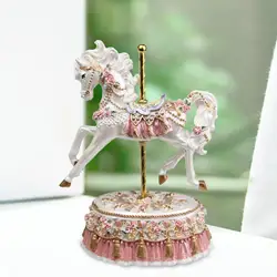 Carousel Horse Statue Vivid Details Music Box for Desktop Cabinet Bedroom