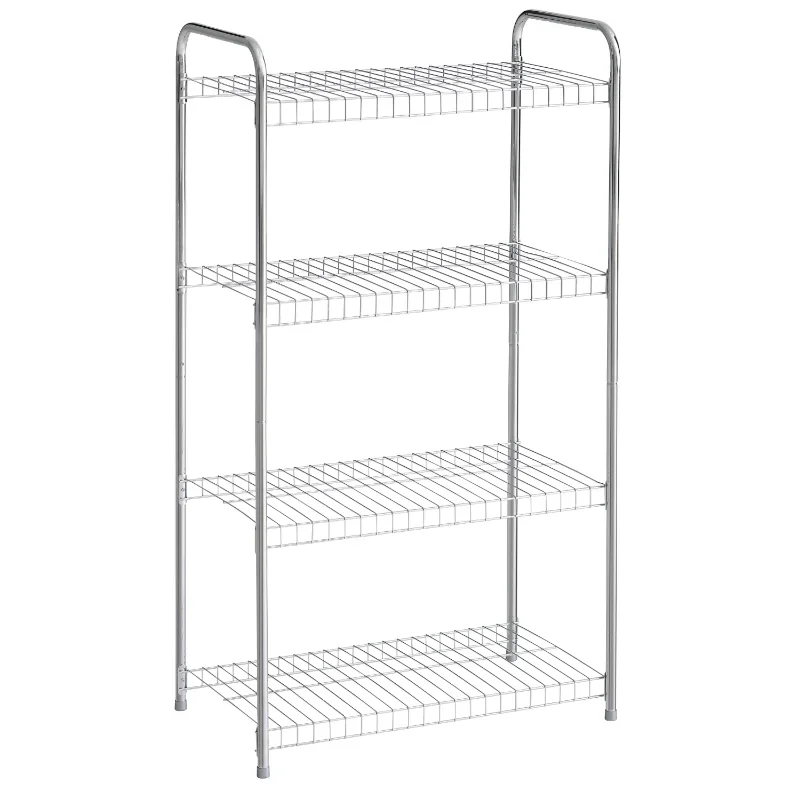 Rubbermaid Freestanding 4-Tier Multipurpose Wire Shelving Unit, Satin Nickel. for Closet Organization 14.50 X 10.00 X 25.25 In