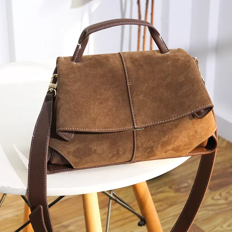 

Матовая женская сумка в стиле ретро, модная текстура, высококачественная замшевая французская сумка с клапаном, роскошная коричневая сумка-мессенджер, пригородная большая сумка