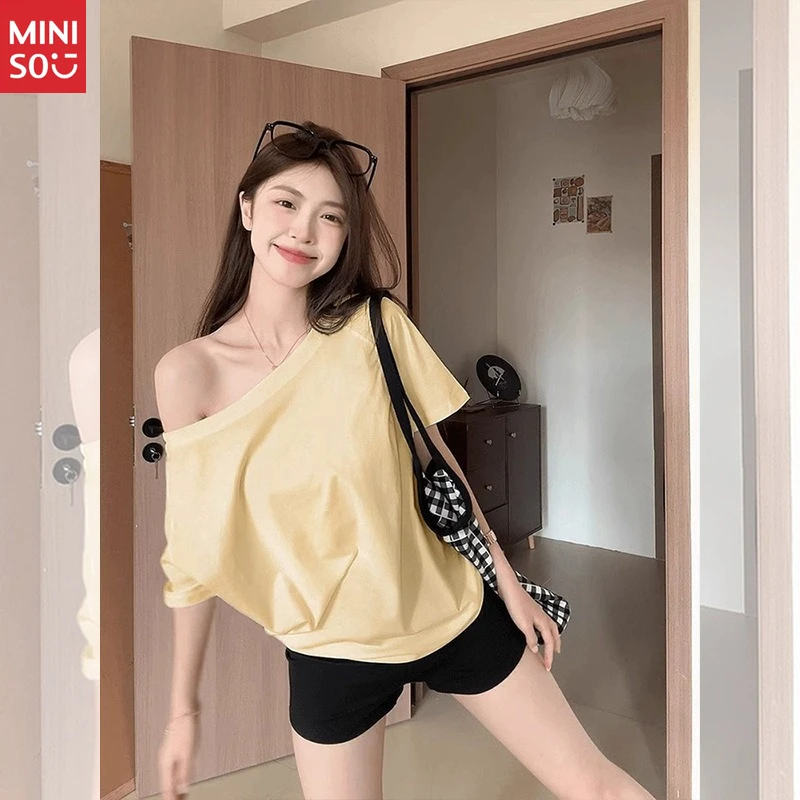 

Dopamine Yellow Off-Shoulder Tee 2025, Loose Fit Summer Top