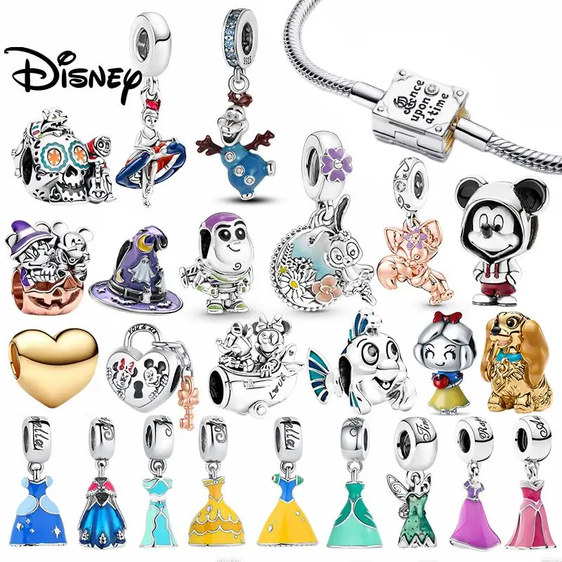 

925 Silver Disney Mickey&Lina Belle Princess Dress Charms Pendant Fit Necklace Original Bracelet DIY Birthday Women's Party Gift