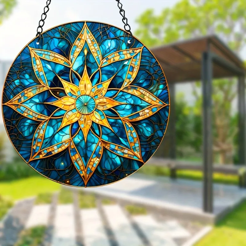 Green Mandala Stained Acrylic Suncatcher Window Hangings WithMetal Chain Mandala Acrylic Panel Sun Catchers Pretty Gifts Decor