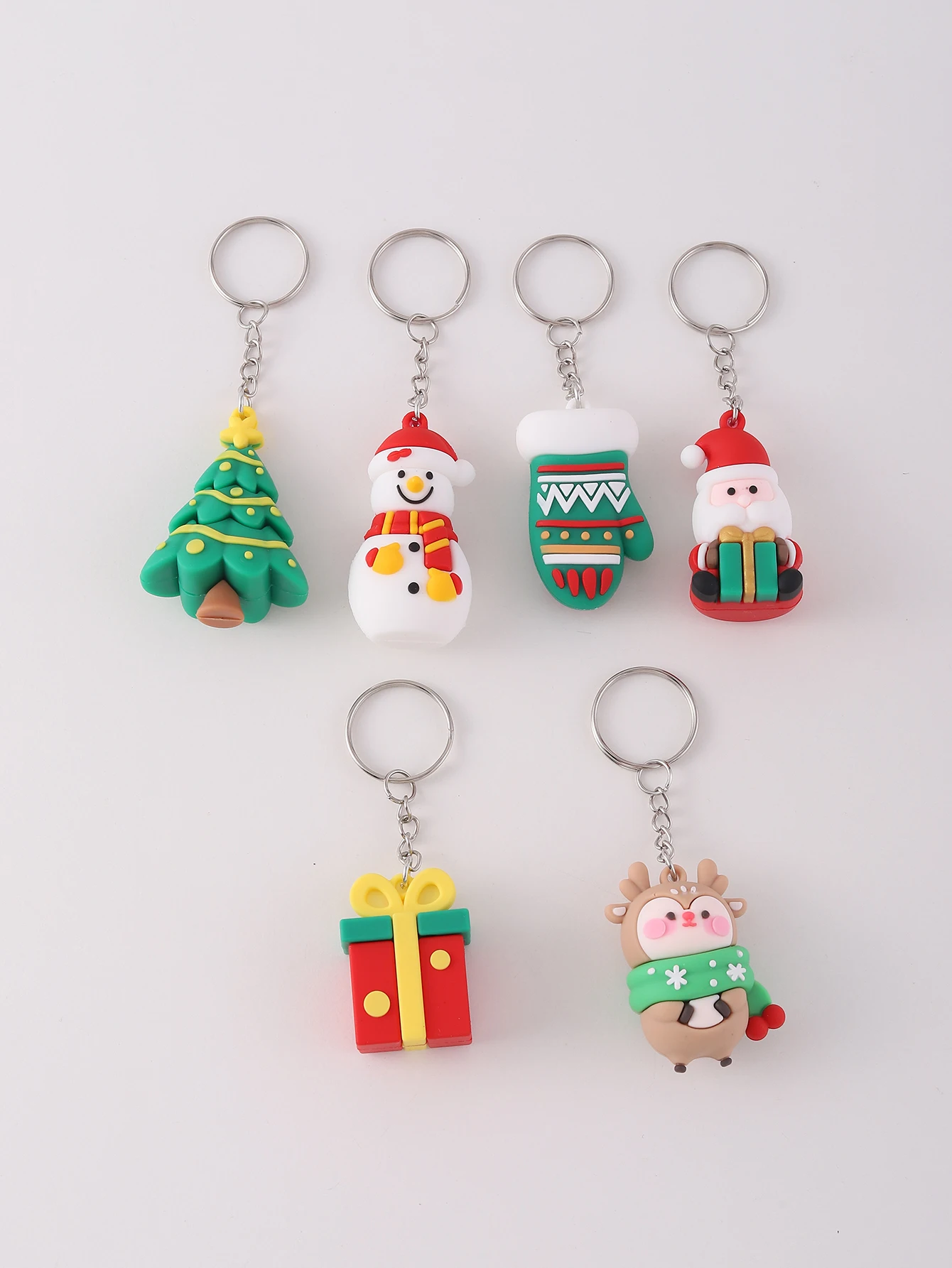 6pcs PVC Christmas Series pendant Keychain, Fashion Cute Santa Claus tree Gloves Bag Accessories, Christmas Small Gifts