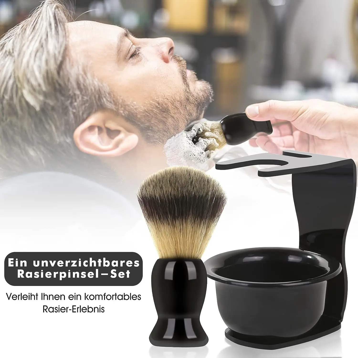 Shaving Brush Set, 3-in-1 Shaving Set with Shaving Brush, Shaving Bowl and Shaving Stand,  Father\'s Day Men\'s Shaving Gift Set