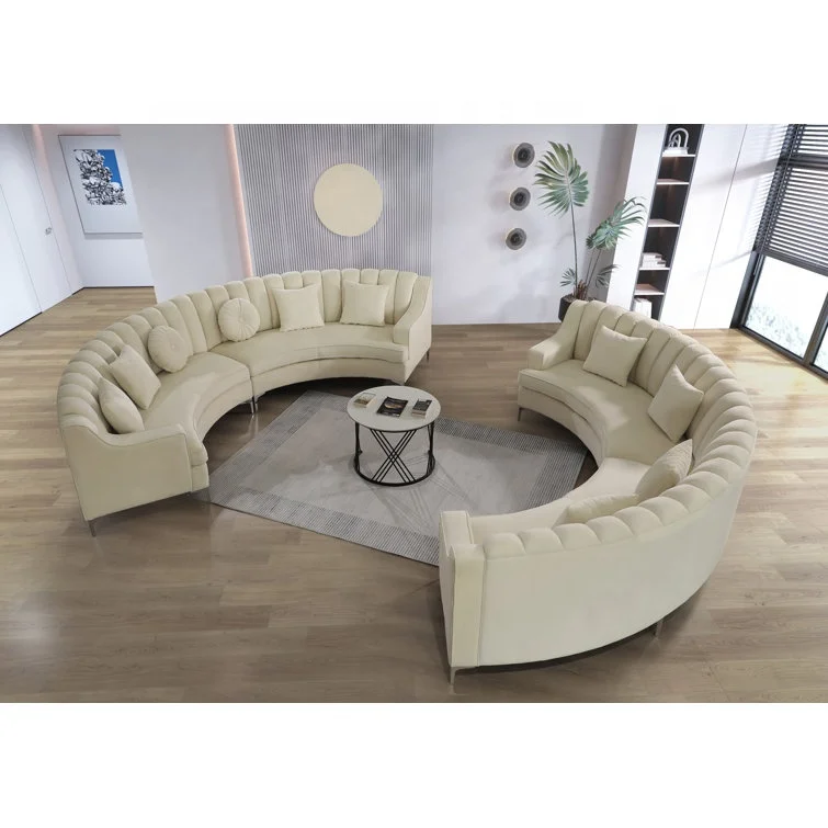 #￥Modular Factory Direct Supply Cheap Price SOFA FURNITURE Beige Color Velvet U-shape C-shape Luxury Sofa Set Furniture