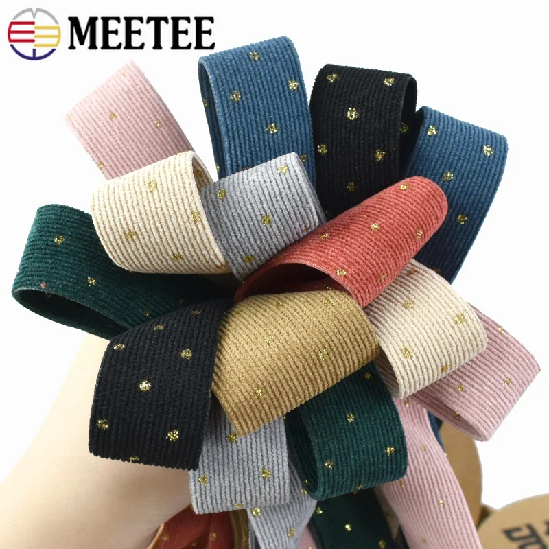 Meetee-コーデュロイウェビングテープ,ゴールドドットレーストリム,ガーメントリボン,クリスマスギフト,装飾アクセサリー,10ヤード,25mm, 40mm, 10ヤード