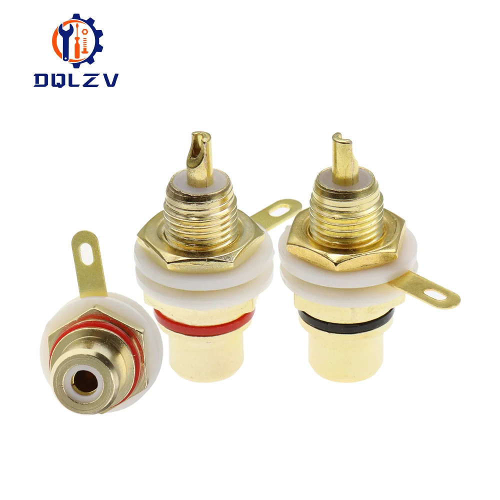 Panel Mount Gold Plated RCA Female Plug Jack Audio Socket Amplifier Chassis Phono Connector With Nut Solder Cup