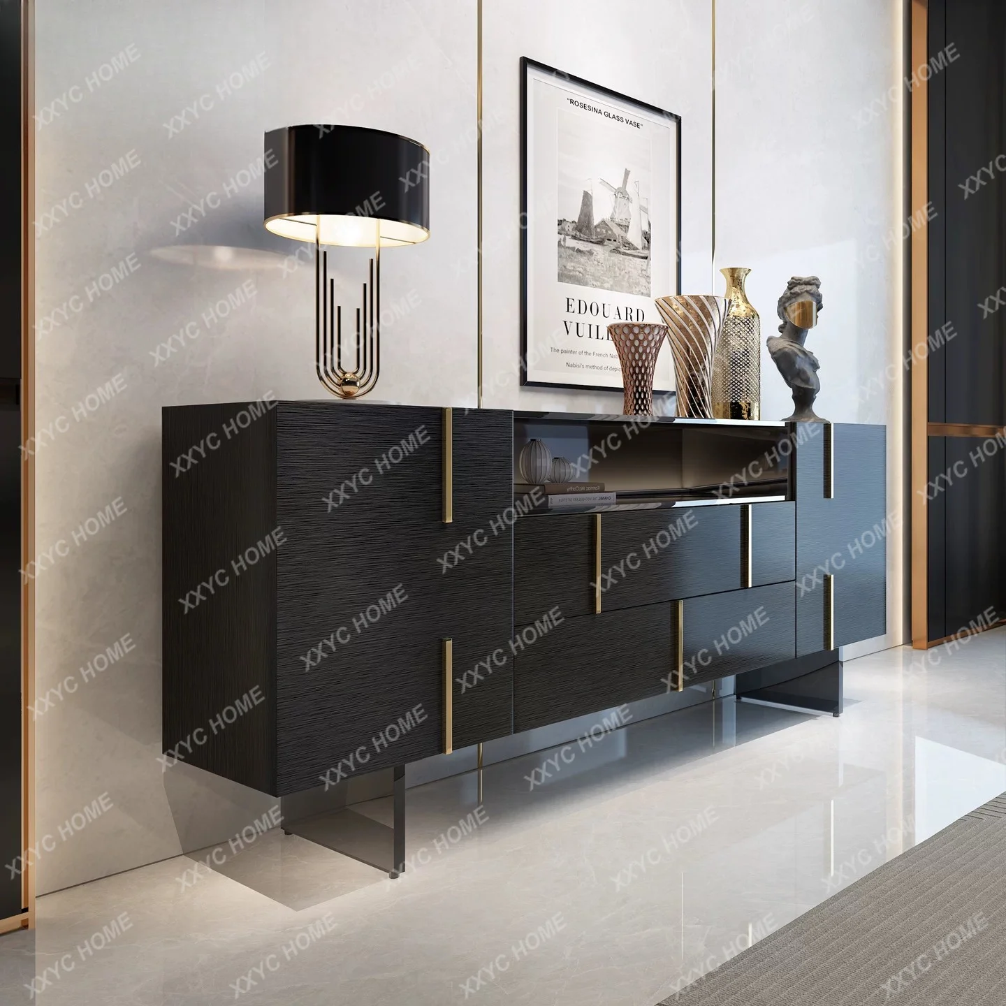 Light luxury entrance cabinet, villa large flat floor living room, multi-functional storage, high-grade lamp glass dining side