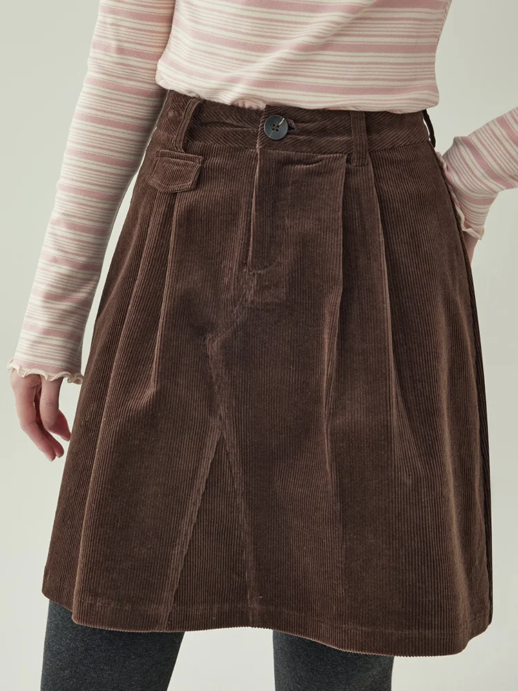 

Original North Island AMUU Irregular Pleated Corduroy Short Skirt Women's Winter New Style Retro A-Line Skirt