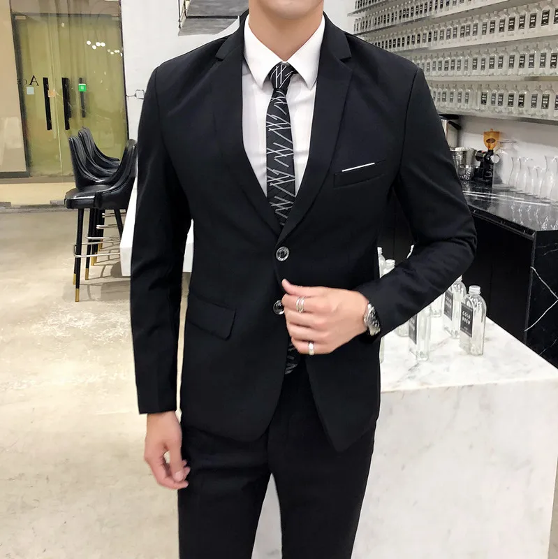 (Jackets+Pants) 2023 Men Two-Piece Business Suits/Male Slim Fit Cotton Leisure Blazers/Man Fashion High-grade Suit Black Grey