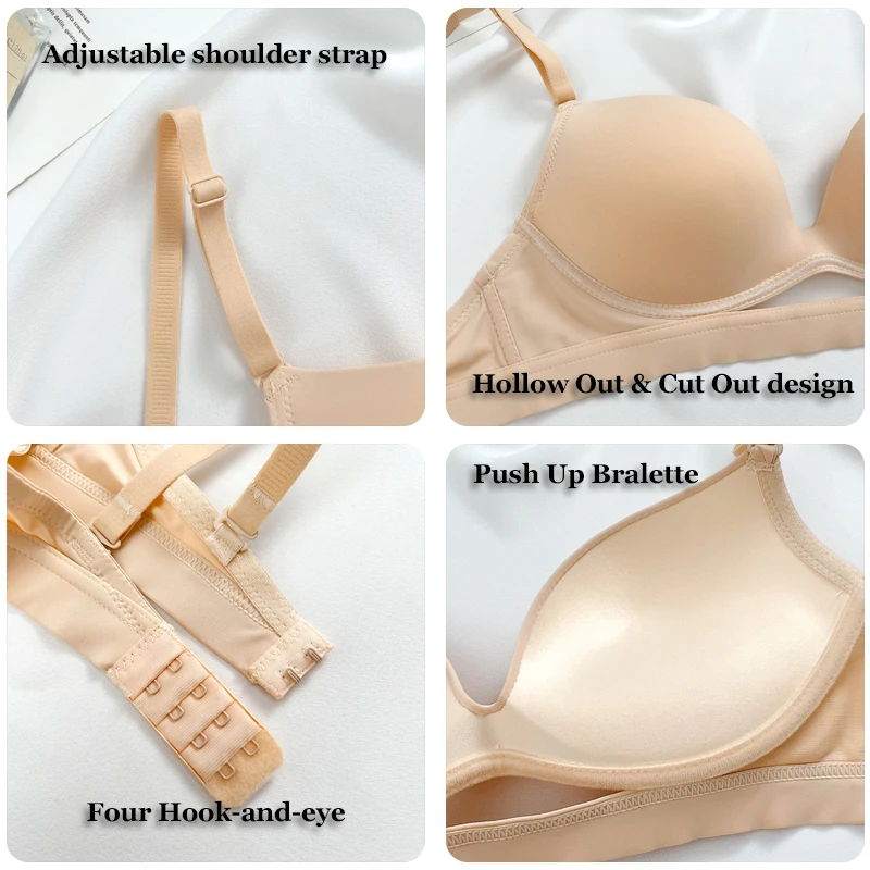 FINETOO Seamless Hollow Out Bras Women Sexy Push Up Solid Underwear Brasiere Female Thin Strap Plus Size Comfortable Lingerie