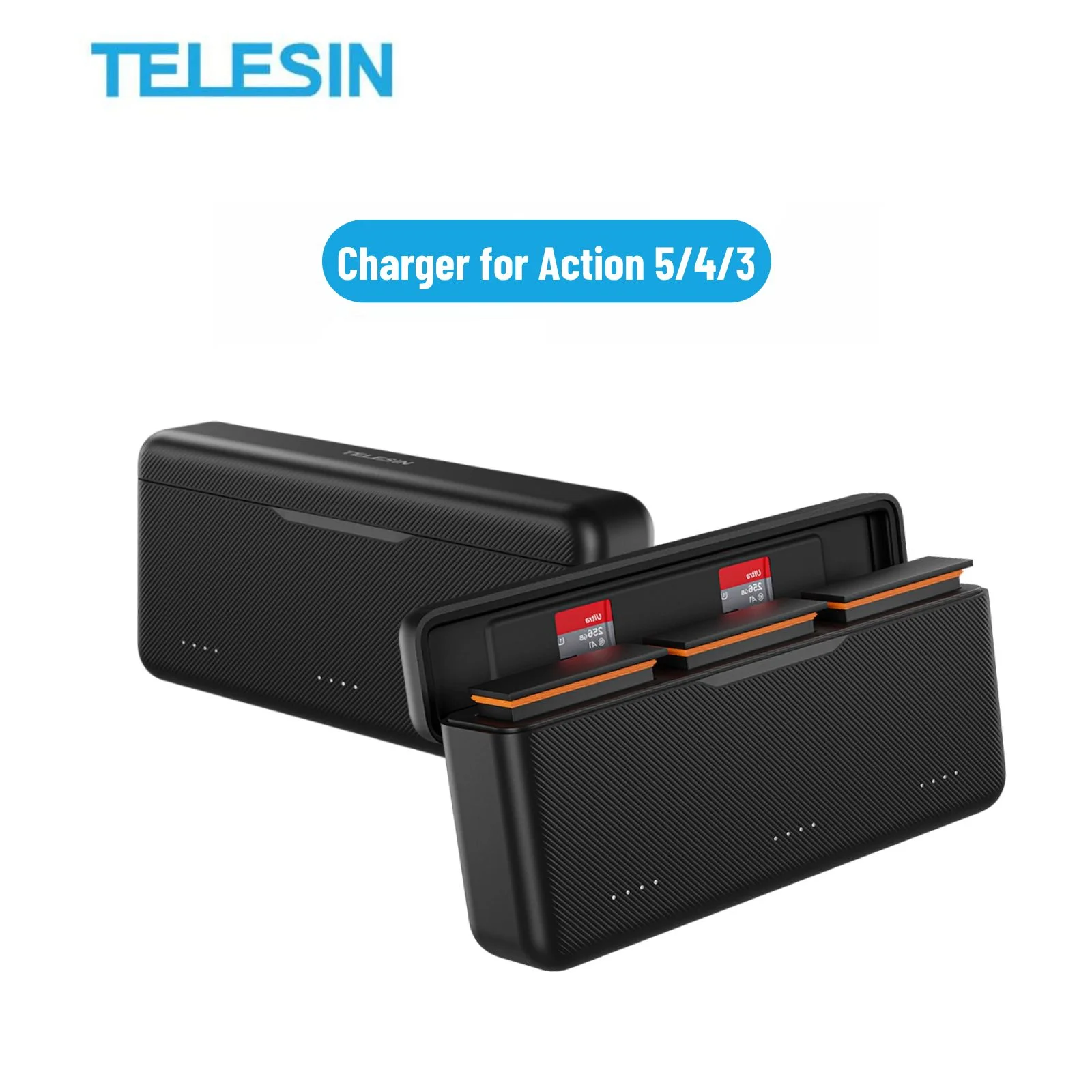 TELESIN Fast Charging Box for DJI OSMO Action 5 4 3 TF Cards Storage Type-C Fast Battery Charger Action Camera Accessories