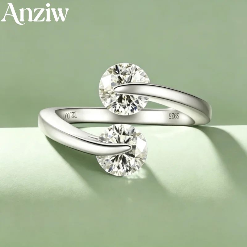 Anziw Anziw 925 Sterling Silver 6.5mm Moissanite Two-stone Sweet Intertwined Ring for Women Open Rings Promise Wedding Jewelry Gifts - Aliexpress Deal