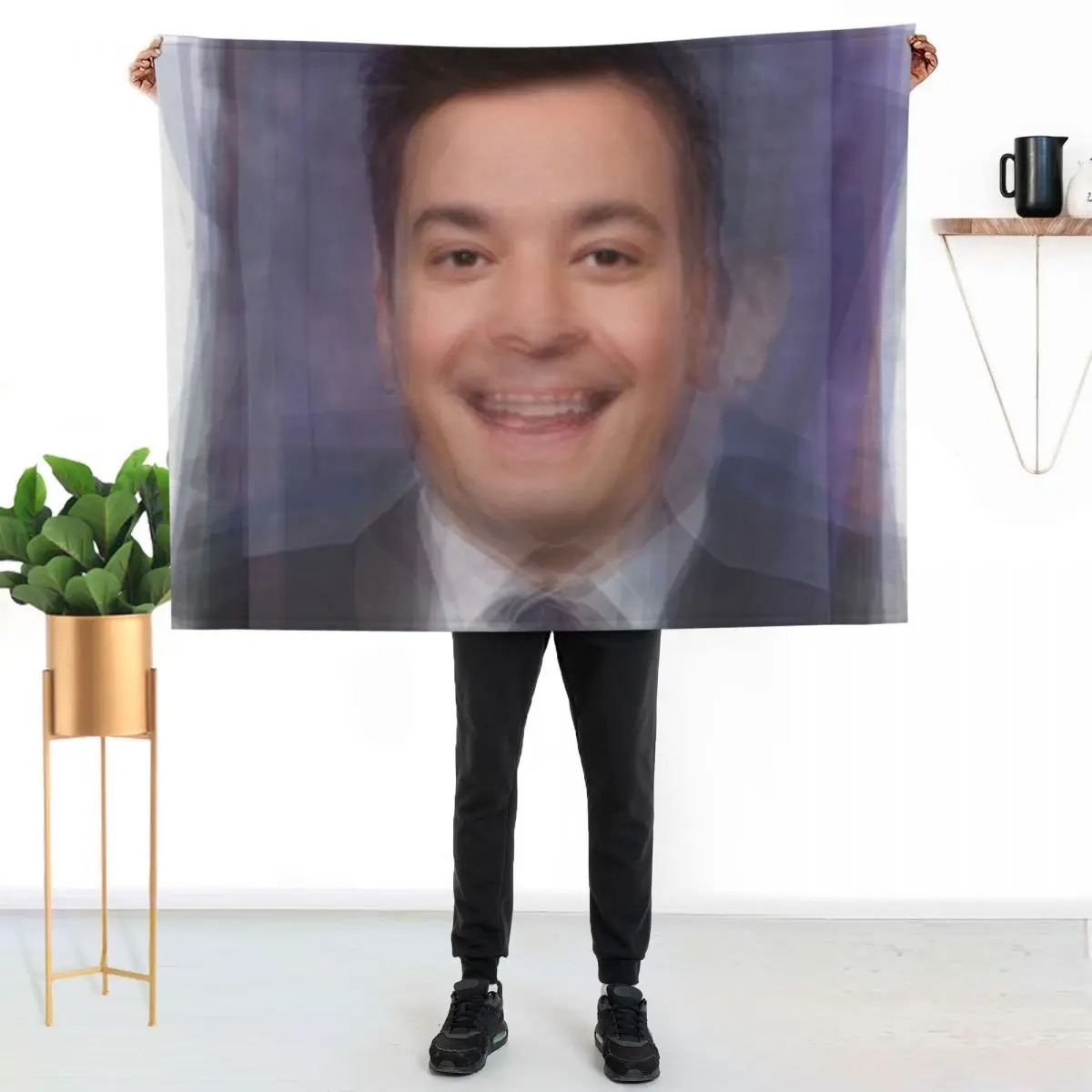Jimmy Fallon Portrait Overlay Throw Blanket Soft Sherpa Fleece Warm Blanket for Winter