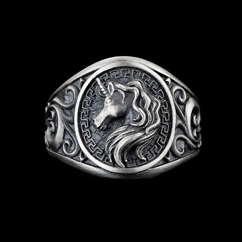 Vintage Unicorn Ring Men Hip Hop Ins Cold Wind Index Finger Tail Ring Fashion Imitation Thai Silver Pony Open Adjustable