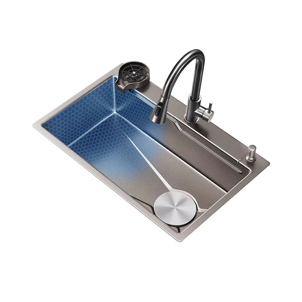 

Серая раковина из нержавеющей стали Nano 304, с тиснением в виде сот, раковина для овощей, бытовая толстая кухонная мойка