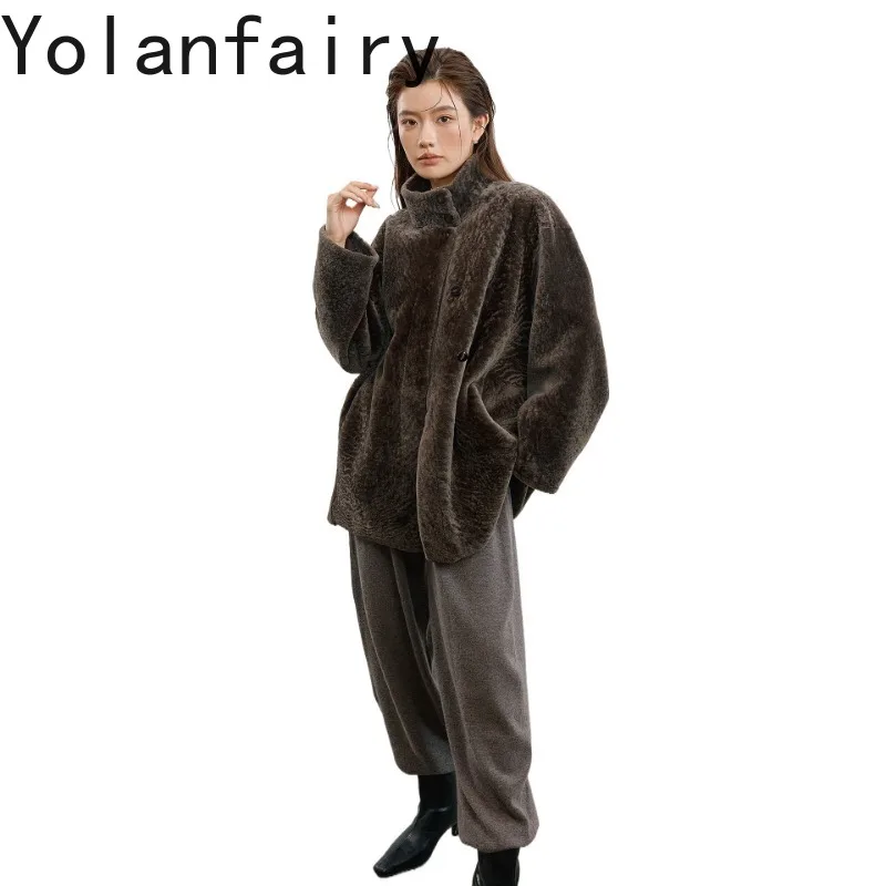 YOLANFAIRY Genuine Merino Sheepskin Shearling Woman Real Fur Coat Winter High Quality 100% Natural Fur Jacket Warm Casaco Pele
