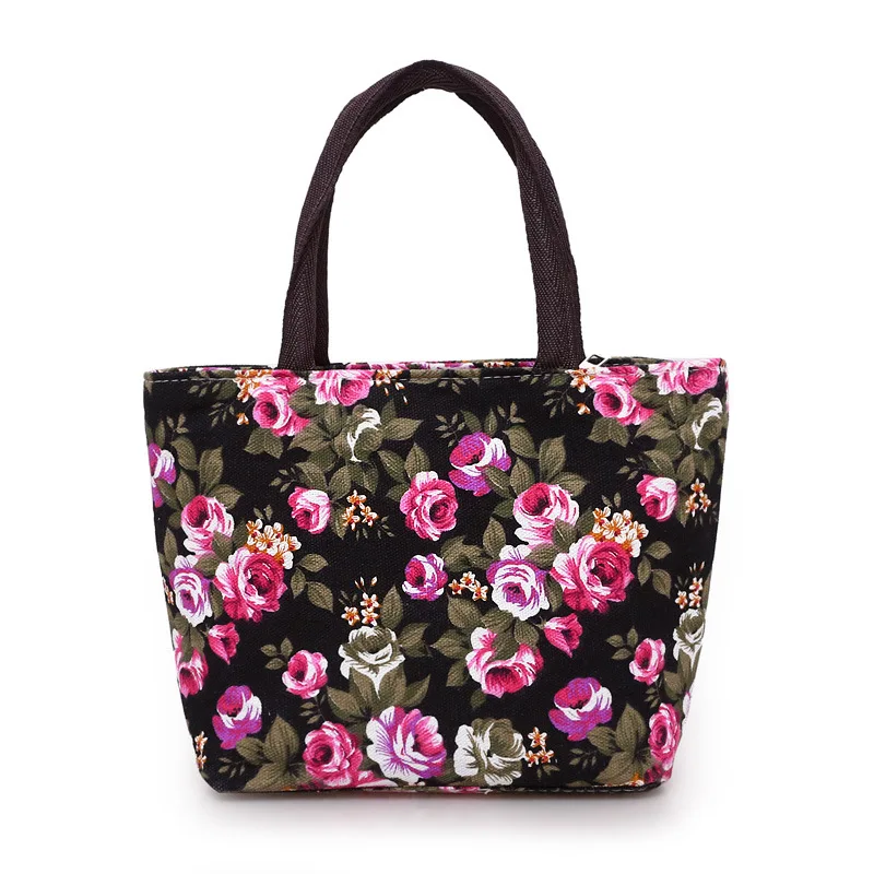 Women\'s Floral Print Shoulder Bag High Capacity Ladies Shopping Bag Eco Reusable Travel Handbag School Student Book Bag