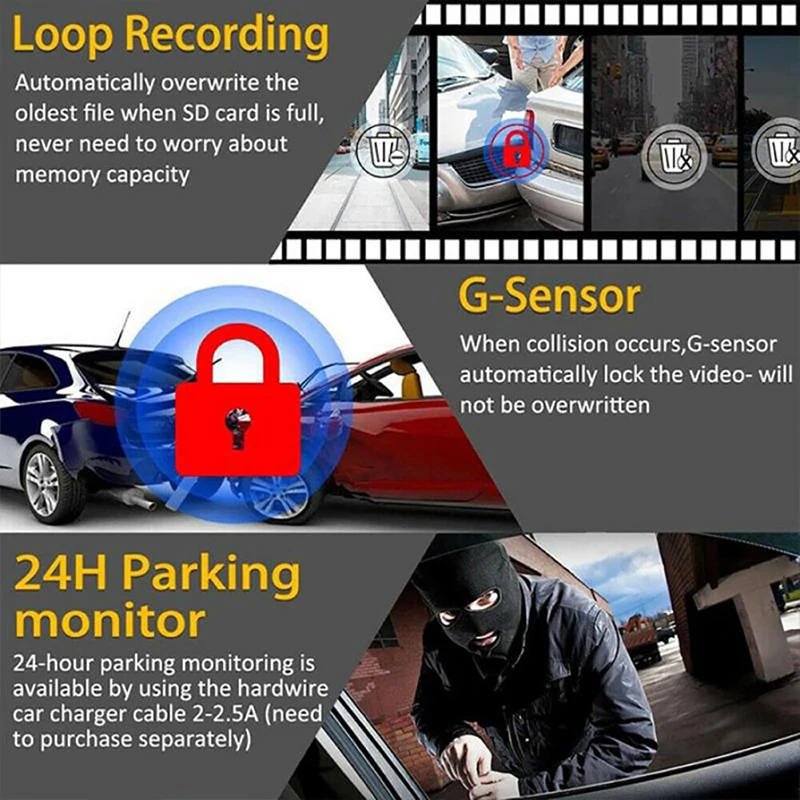 2/3 Channel Dash Cam for Car Front And Rear Camera 1080P Video Recorder Dashcam Black Box Car DVR Rear View Camera car accessory