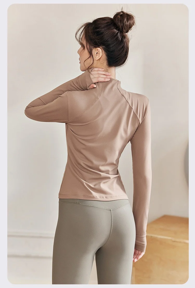Neue Yoga-Anzüge für Damen, Eng Anliegendes Langarm-Oberteil, Lauf- und Fitness-Jacke, Schlankmachende Vielseitige Yoga-Jacke, Trainings-Sport-Oberteil – Detail 2
