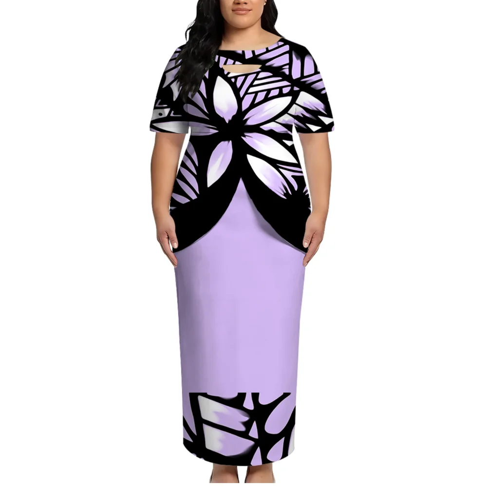 Newly Designed Polynesian Island Custom Women'S Short-Sleeved Top And Fitted Long Dress Samoan-Style Puletasi Set