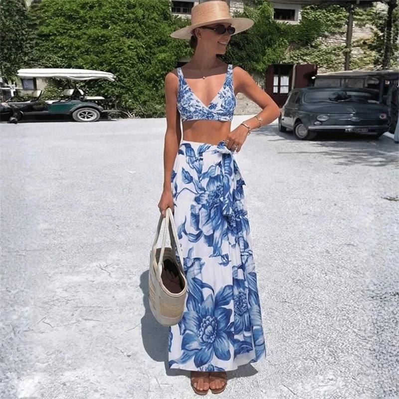 2026 Blue Floral Bikini Set Two Piece Swimsuit For Women Beach Vacation Pool Party Tropical Resort For Teens And Adults Gift