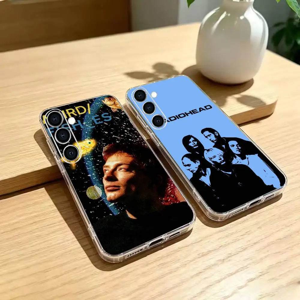 R-Radiohead Rainbow with Fish Cat  Phone Case Transparent Soft TPU Case For Samsung A73,A72,A70,A71,A53,A52,A51