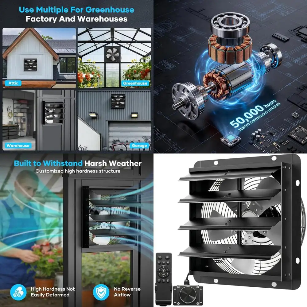 

14-Inch 5-Blade Exhaust Fan with Remote Control - 2400 CFM, 100% Copper Motor for Industrial and Large Spaces