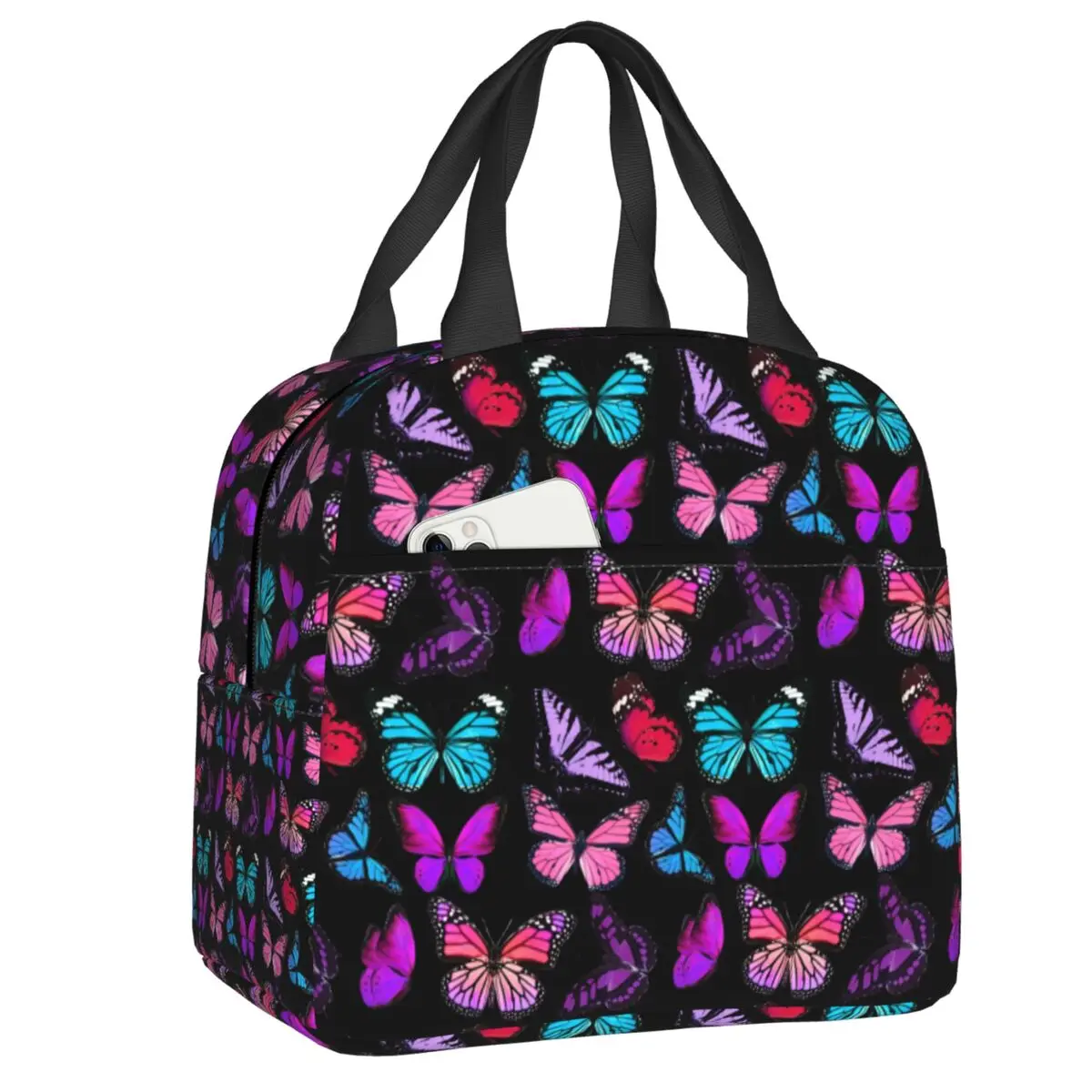 

Variety Butterflies Insulated Lunch Tote Bag for Women Butterfly Portable Cooler Thermal Bento Box Outdoor Camping Travel