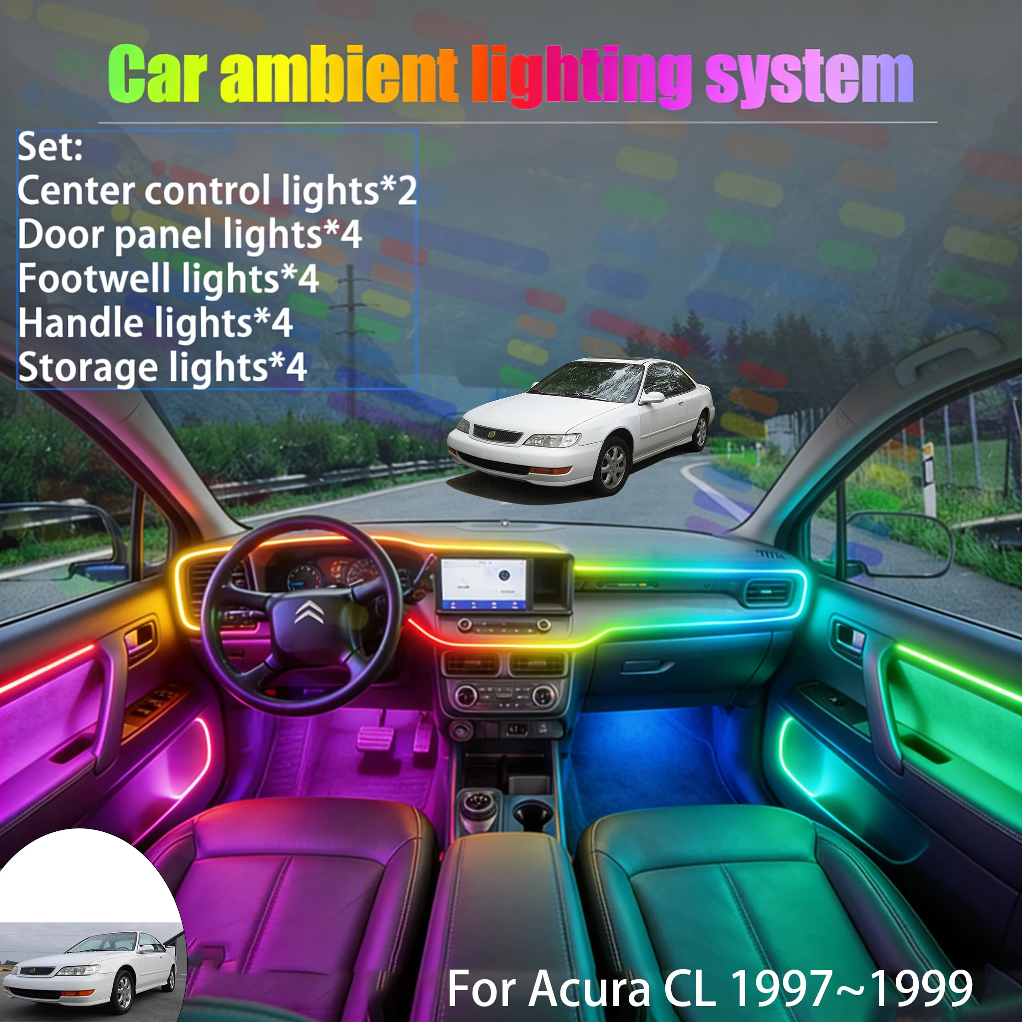 

Для Acura CL 1997~1999 YA1 MK1 2/18 в 1: Комплект светодиодной подсветки салона и багажника USB RGB с эффектом потока, аксессуар