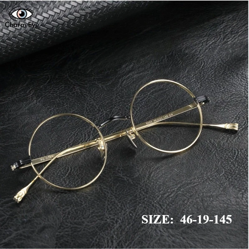 

Women Pure Titanium Anti Blue Light Myopia Glasses Retro Round Thin Leg Golden Eyeglass Frame Men Optical Prescription Eyewear