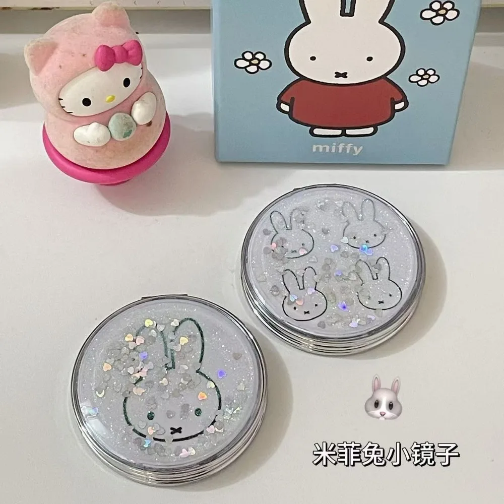 Miffy Quicksand Mirror Portable Mini Double-sided Foldable Handheld Cute Cartoon Makeup Mirror Pocket Cosmetic Mirror Gift Toys