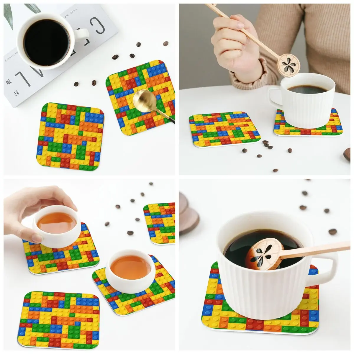 Building Blocks Construction Brick Coasters Kitchen Placemats  Insulation Cup Coffee Mats For Decor Home Tableware Pads Set of 4