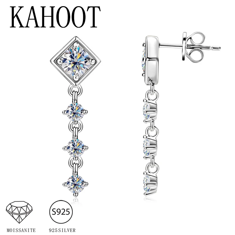 

A pair of 925 silver moissanite tassel long small square micro-inlaid earrings simple and fashionable four-claw earrings
