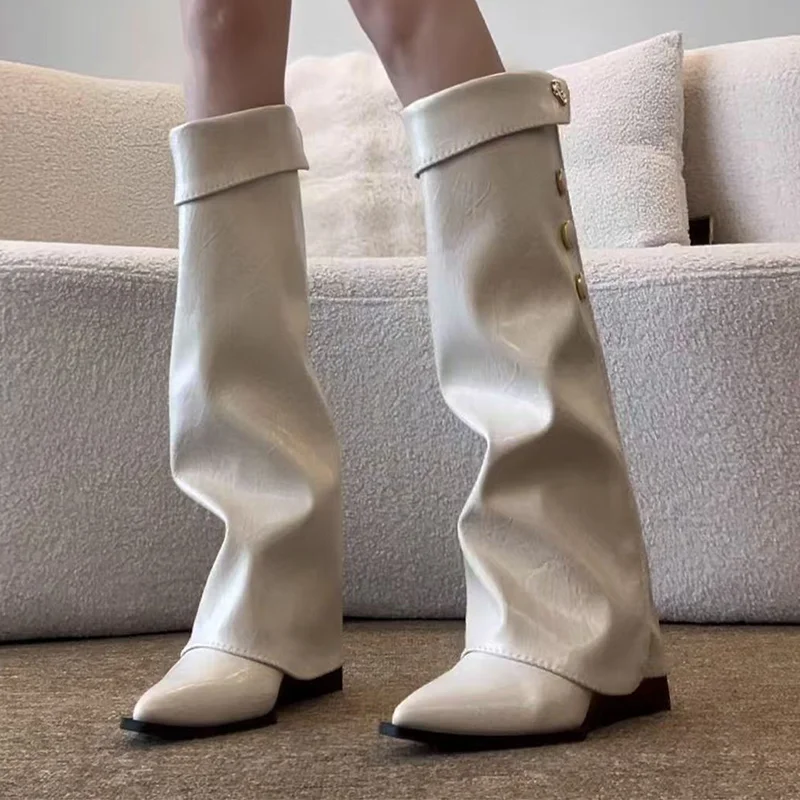 

High Boots for Women's Designer Heeled Pointed Toe Shoes 2025 Knee High Fashion Chelsea Boots New Luxury Party Dress Mujer Botas