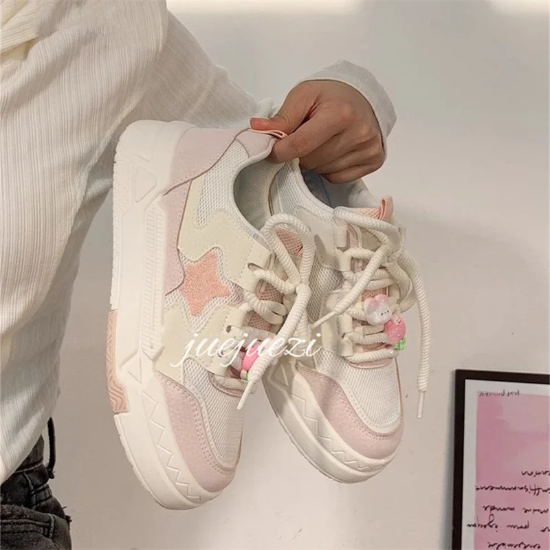 Pink Sports Shoes Woman Spring Autumn 2024 Platform Sneakers Vintage Casual Vulcanize Kawaii Female Flats Platform Shoes