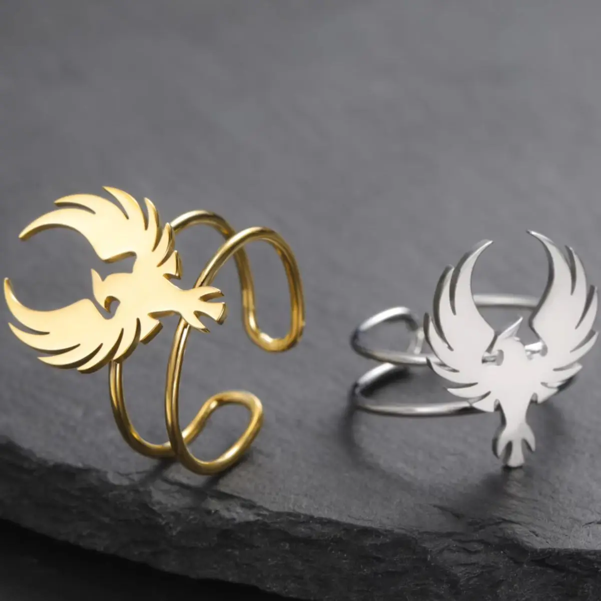 Verstellbarer Phönix-Totem Damenring Edelstahl-Schmuck Goldfarben Tier-Offenring Geschenke Amulett 2026 Trend Neu