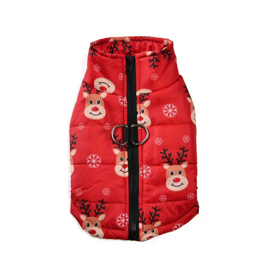 Christmas Jacket for Small Medium Dogs Cats Autumn Winter Windproof Elk Print Pet Dog Clothes Vest Schnauzer Pug Clothing